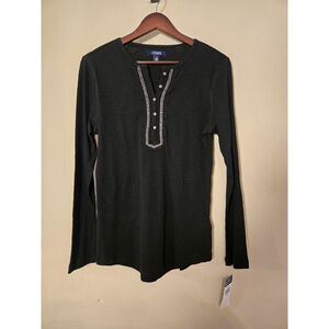 Women's Chaps Black Long Sleeve Tee with Silver Trim M